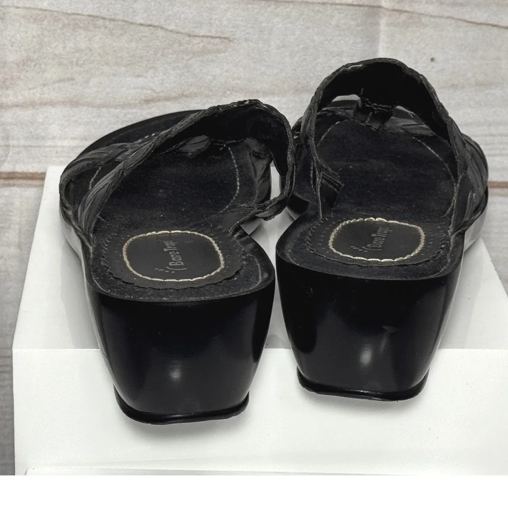 BareTraps Clearly Black Leather Braided Wedge Sandals Womens 9.5M